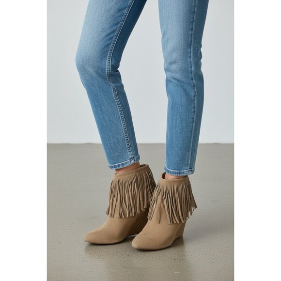 Chinese Laundry Fringe Suede Wedge Boots Tan ARCTIC Size 9.5 Boho Western - Picture 4 of 6